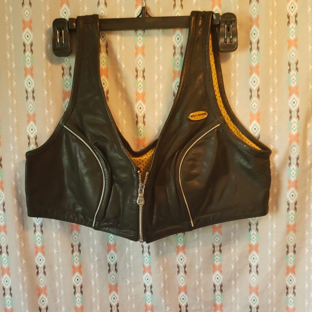 Harley Davidson leather  zip front bra top.